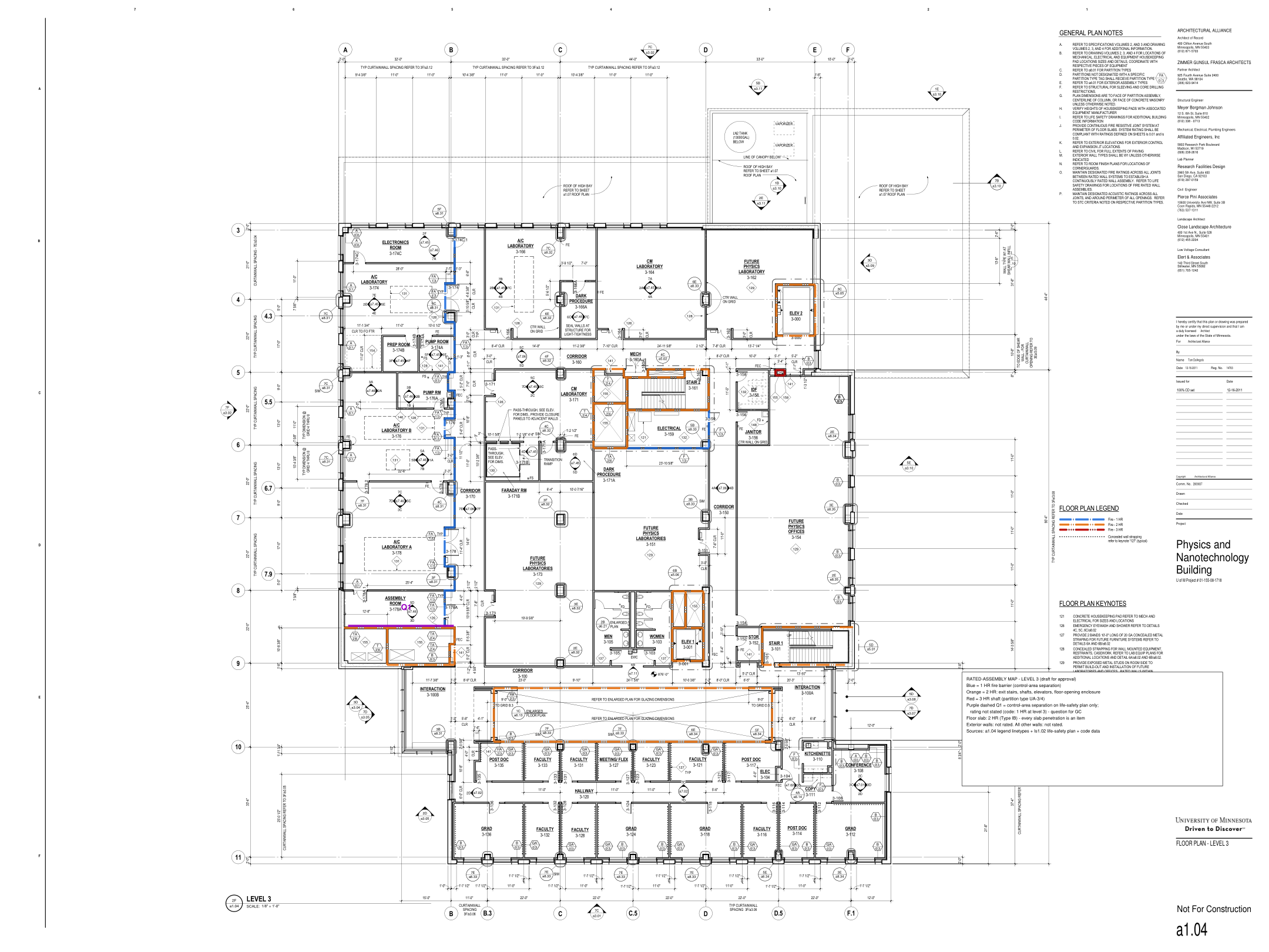 Level 3 floor plan with rated walls colored by rating